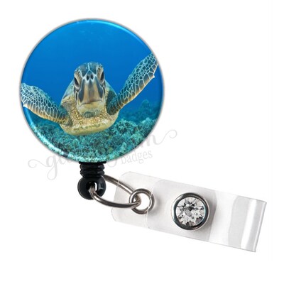 Sea Turtle Badge Reel, Turtle Retractable Badge Holder, Sea Turtle Badge Holder, Turtle Badge Clip, Tropical Retractable Badge Reel GG2013 - image1